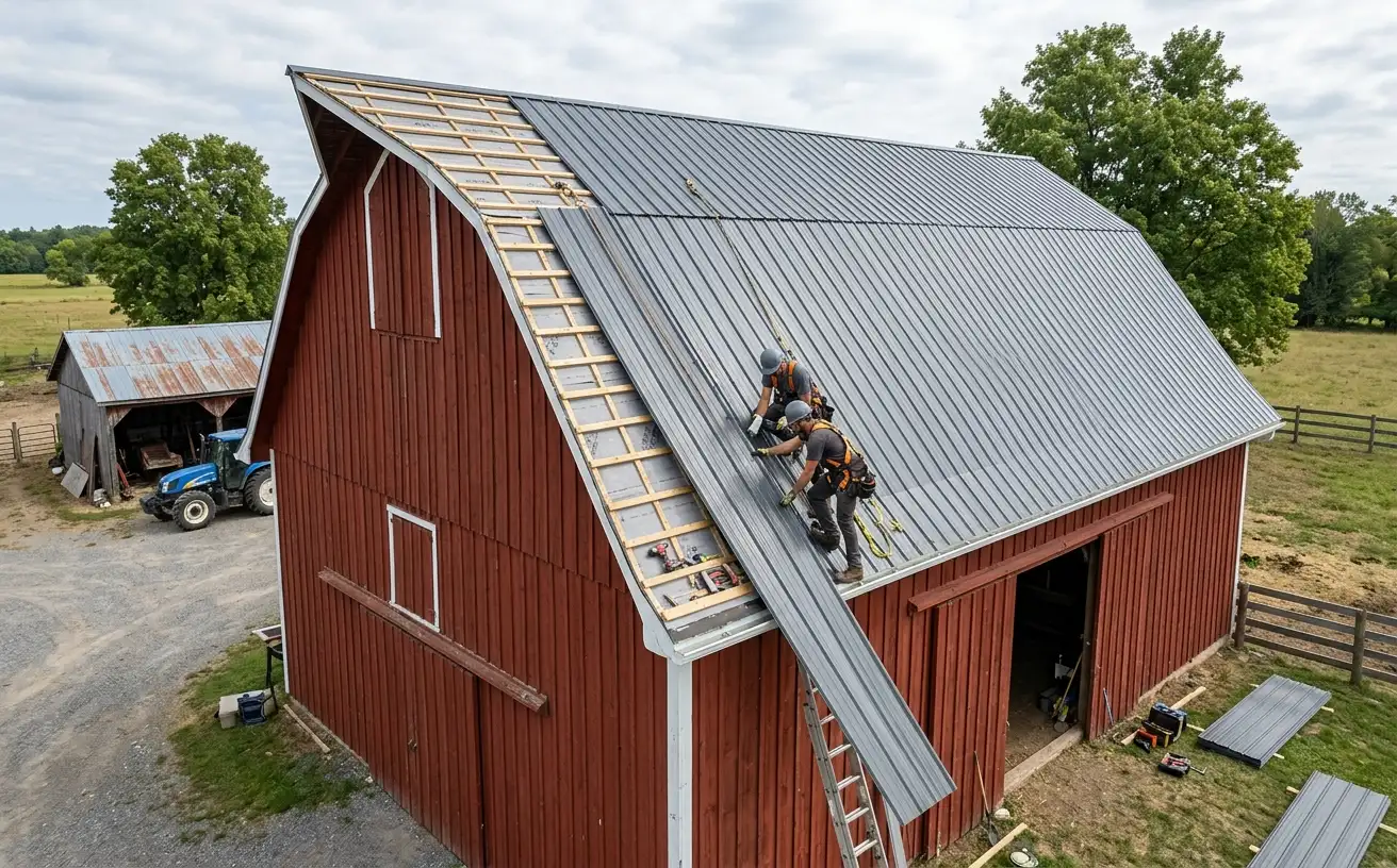 Metal roofing on a barn in the Ottawa Valley